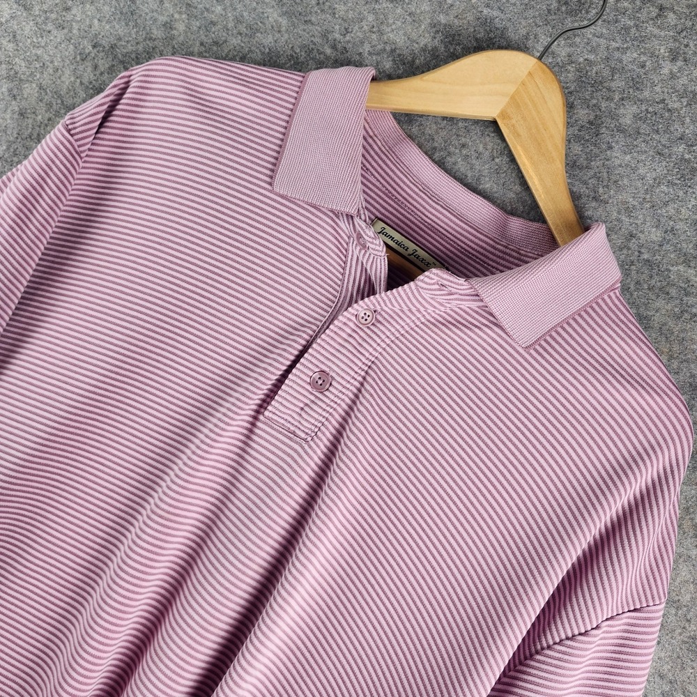Jamaica Jaxx Polo Shirt Men XXL Lavender Purple Micro Stripe Modal Blend Coastal